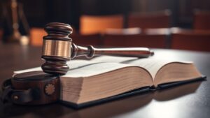 Gavel on legal book