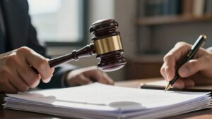 Gavel over legal documents, tax implications
